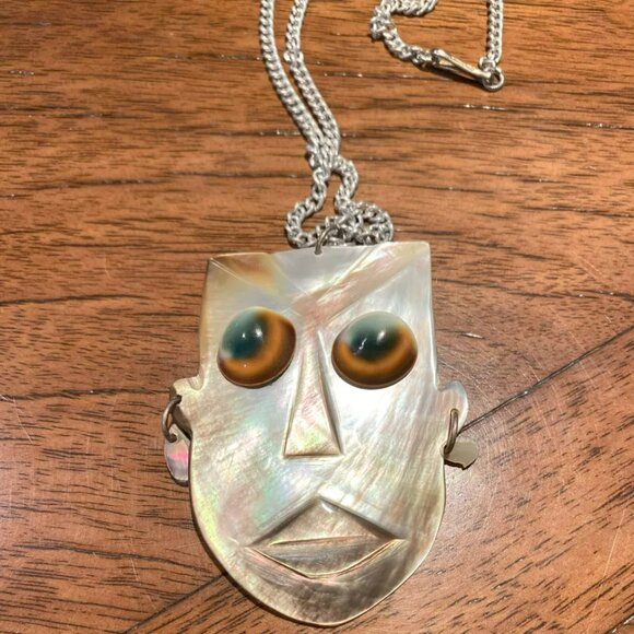 12” Long Abalone Shell Native Mask Necklace - Picture 5 of 5
